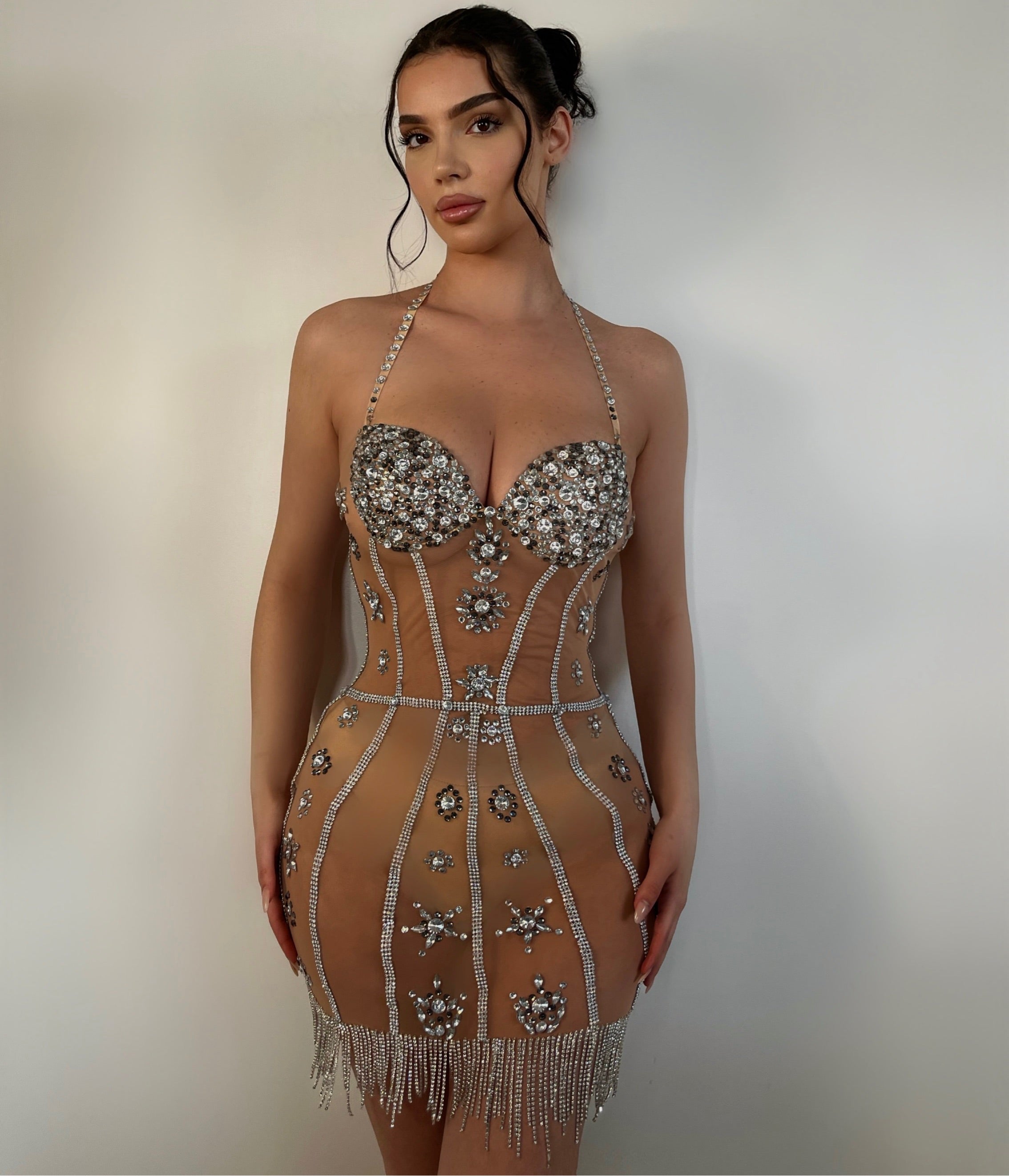 Ciara Diamante Tassel Halterneck Dress Pre-Order